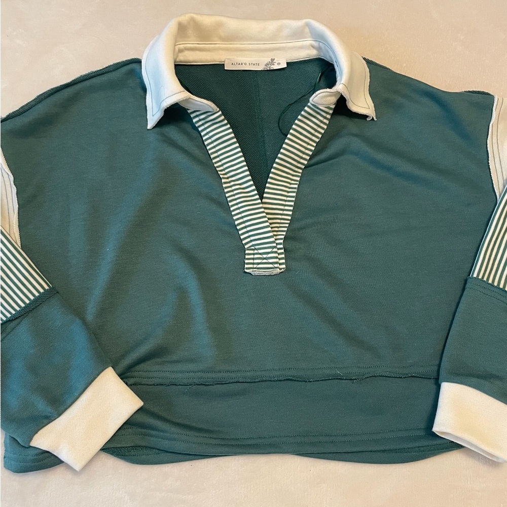 Altar'd State Green and White Polo Classic Knit Design